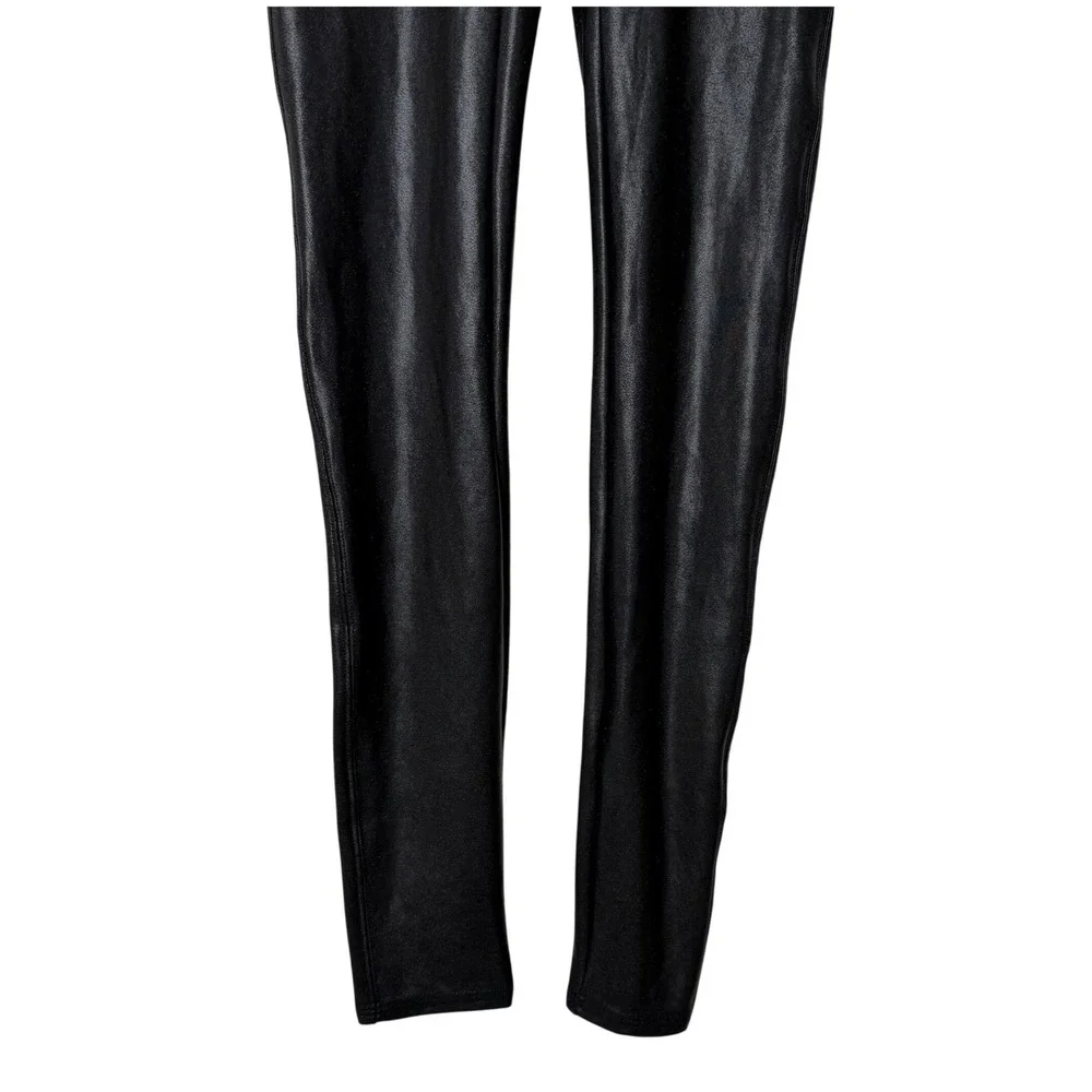SPANX Shape Faux Leather Black Leggings‎ Womens Size S 2437 Shaping Waist